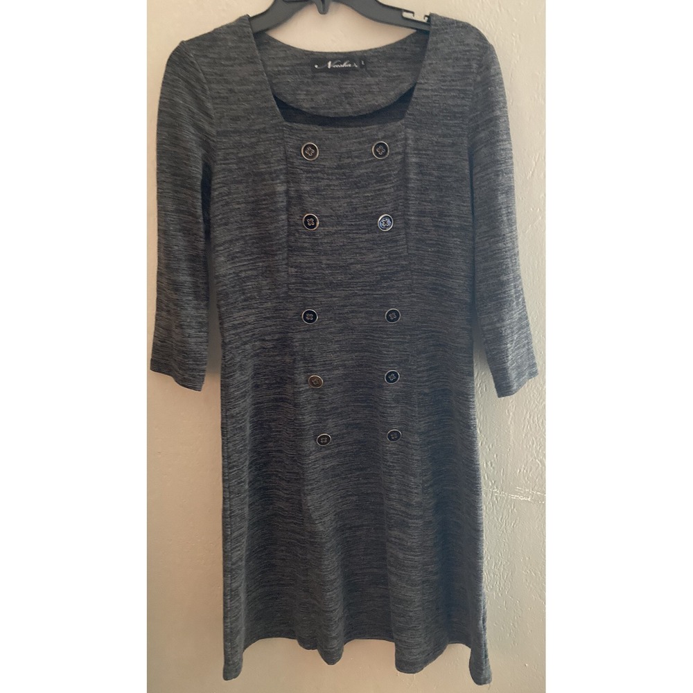 Neesha Mid Sleeve Dress Large, Black,  Gray & White Pullover